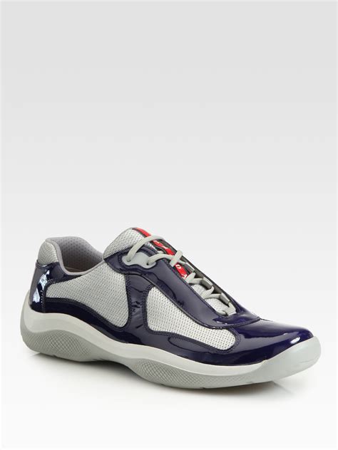 prada mens sneakers blue|blue patent leather prada sneakers.